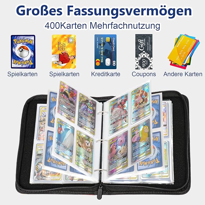 Bisasam Sammelalbum - 50 Seiten - 400 Sammelkarten Album - Tragbar Wasserdicht - Sammelkartenalben